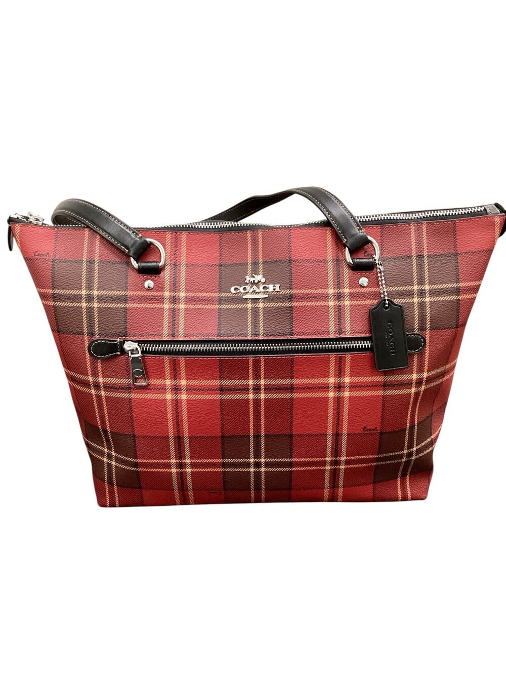 NWT Coach Purse Women One Size CC939 Plaid Gallery Tote With Tartan Plaid Red